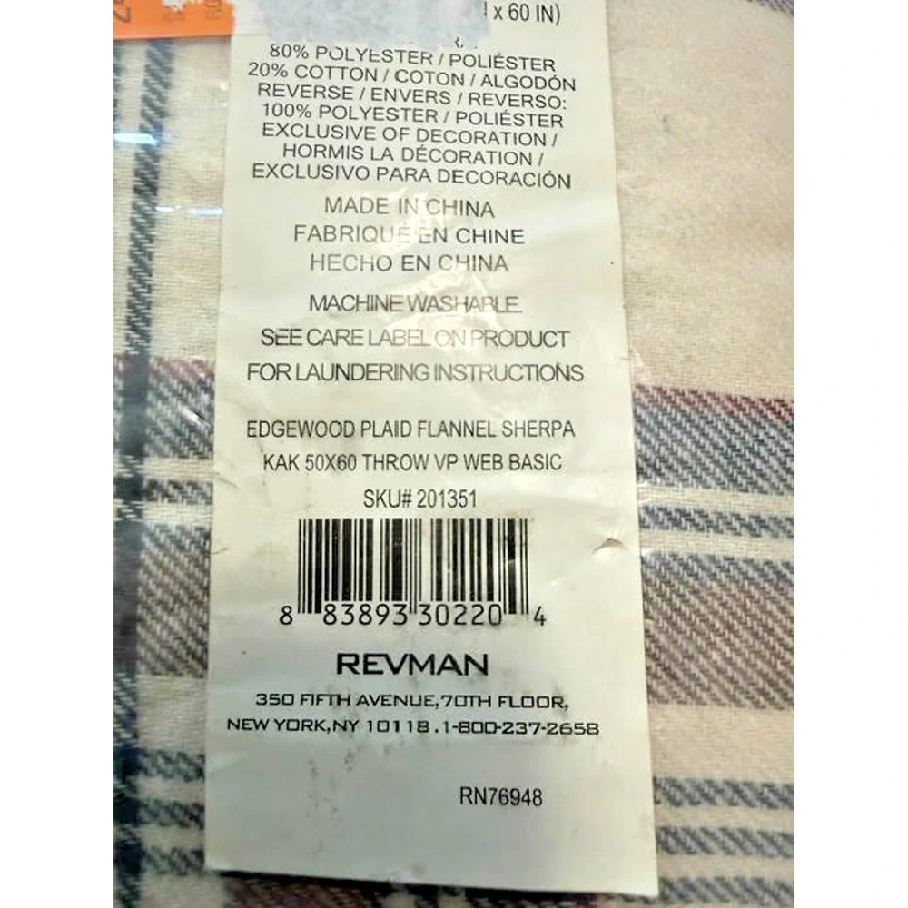 Eddie Bauer Edgewood Plaid Sherpa Throw Blanket 50x60 Flannel Fleece New